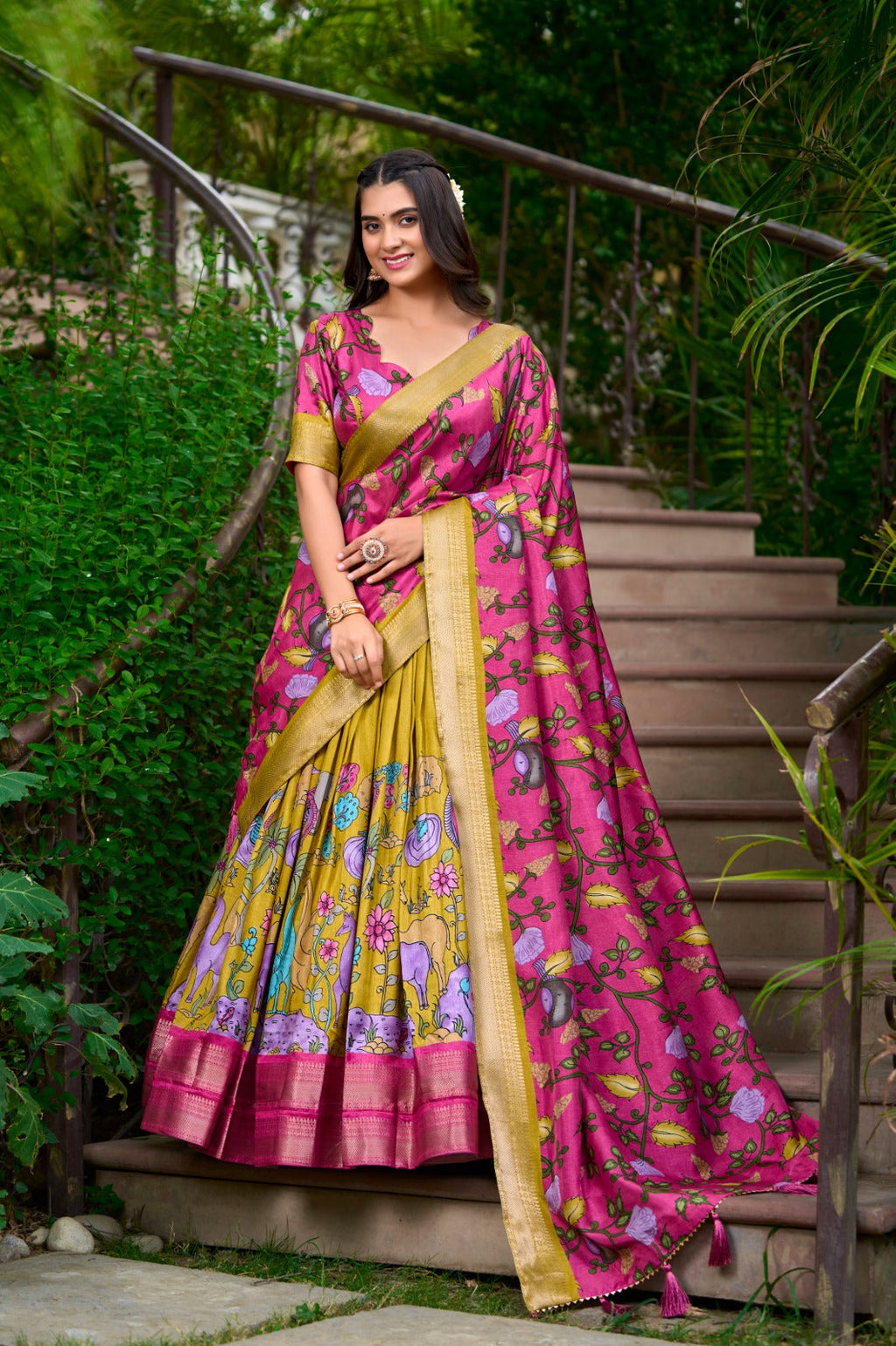 AKANKSHA Kalamkari Dola Silk Lehenga Choli Set