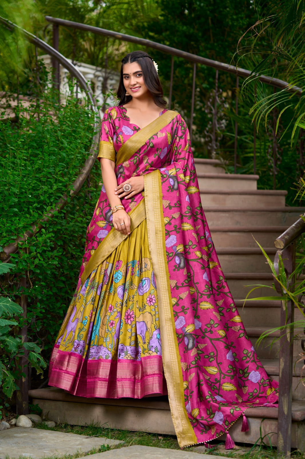 AKANKSHA Kalamkari Dola Silk Lehenga Choli Set