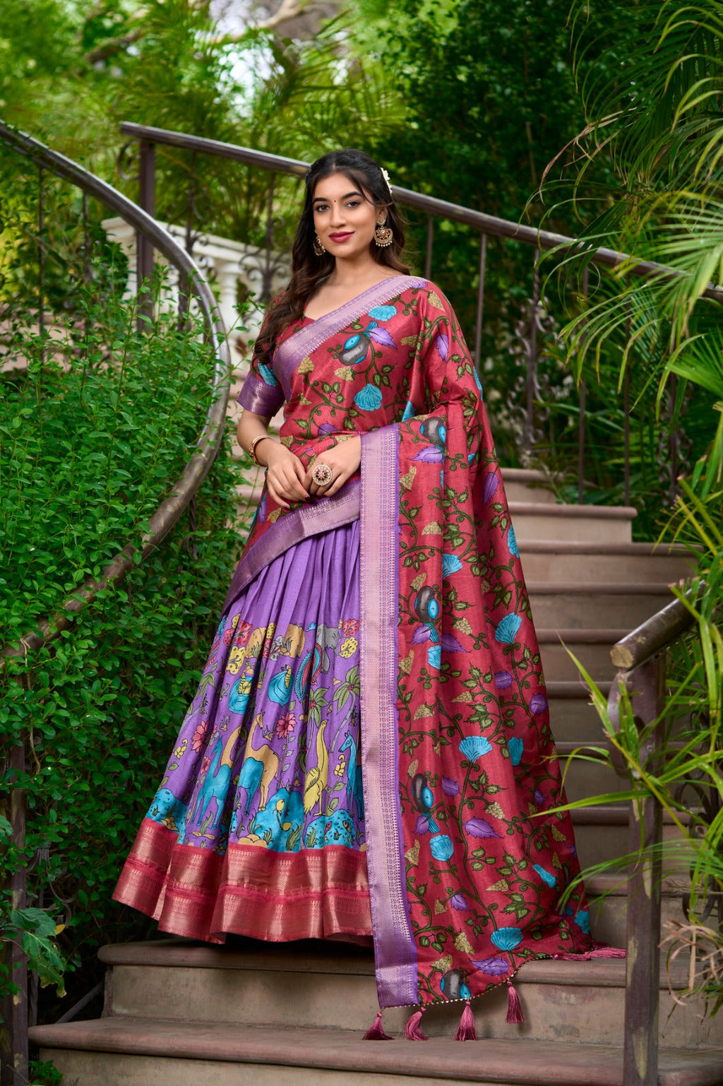 AKANKSHA Kalamkari Dola Silk Lehenga Choli Set